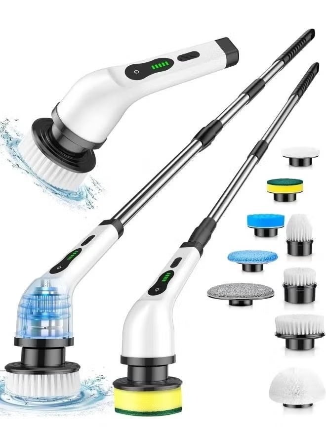 BLUMENIT Cordless Electric Spin Scrubber – 9 Replaceable Brush Heads, Dual Speed 360° Power Cleaning Brush with Adjustable Handle for Bathroom, Tub, Tile, Floor & Kitchen - Image 1